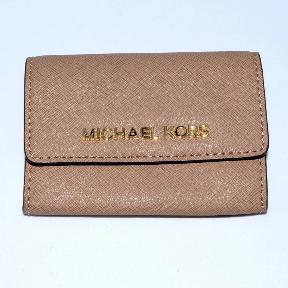 MICHAEL KORS Jet Set Travel Card Case Wallet MK Brown Leather NWT